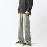 Men Jeans Cross Embroidery Straight-Leg Pants Spring Loose Retro Oversized Casual Trousers
